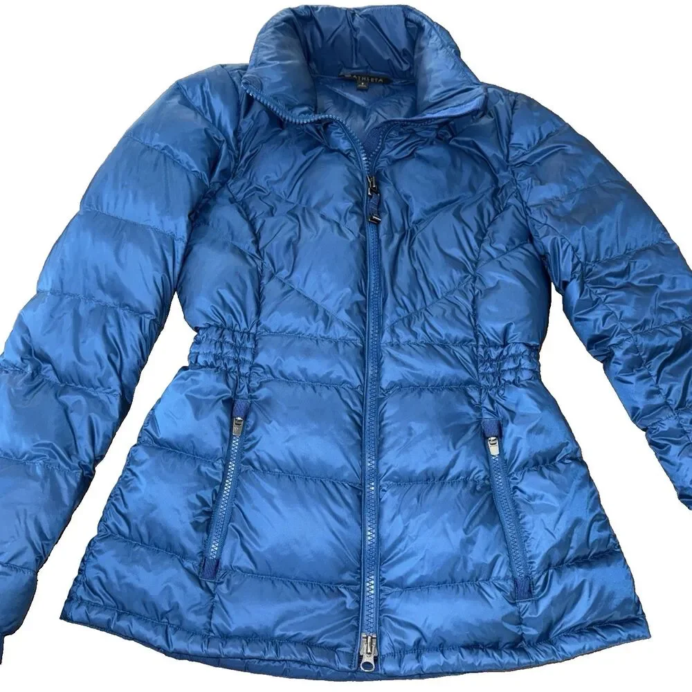 Athleta Banner Peak Goose Down Puffer Jacket Blue Lightweight Packable Women's S